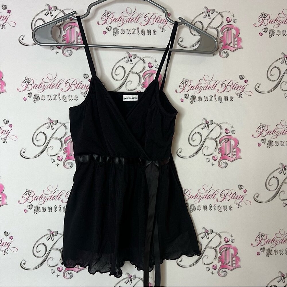 Pelican cove tank top babydoll VNECK Black Sleeveless Wrap top